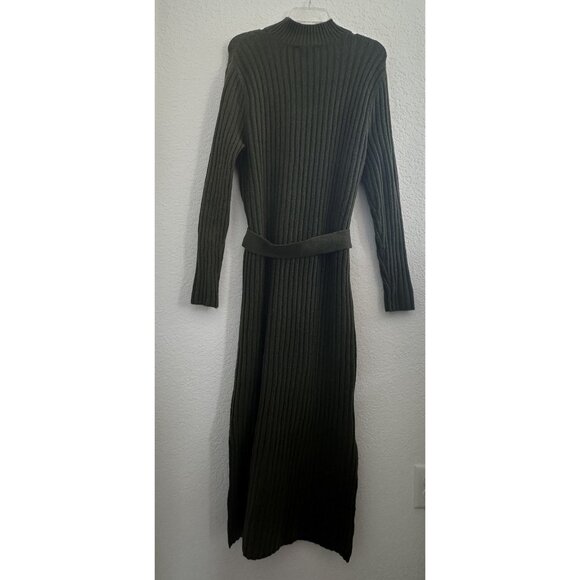 Loft Maxi Bodycon Rib Knit Sweater Dress Size XL Green L/S Mock Neck Office Work - Picture 5 of 12